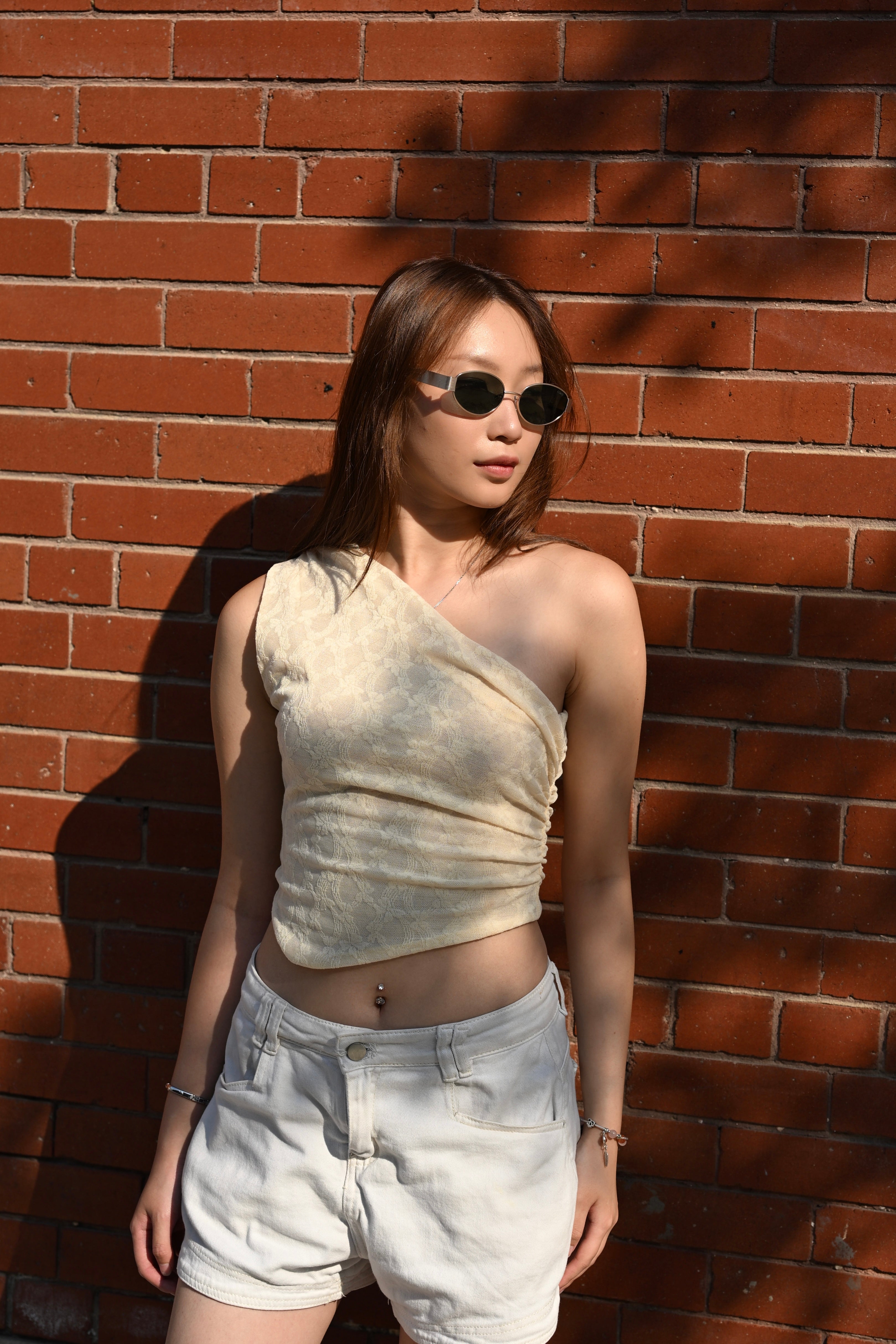 Cream Drape One Shoulder